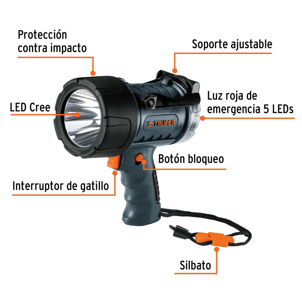 Lámpara recargable de LED 550 lm alta potencia, Truper - Mundo Tool 