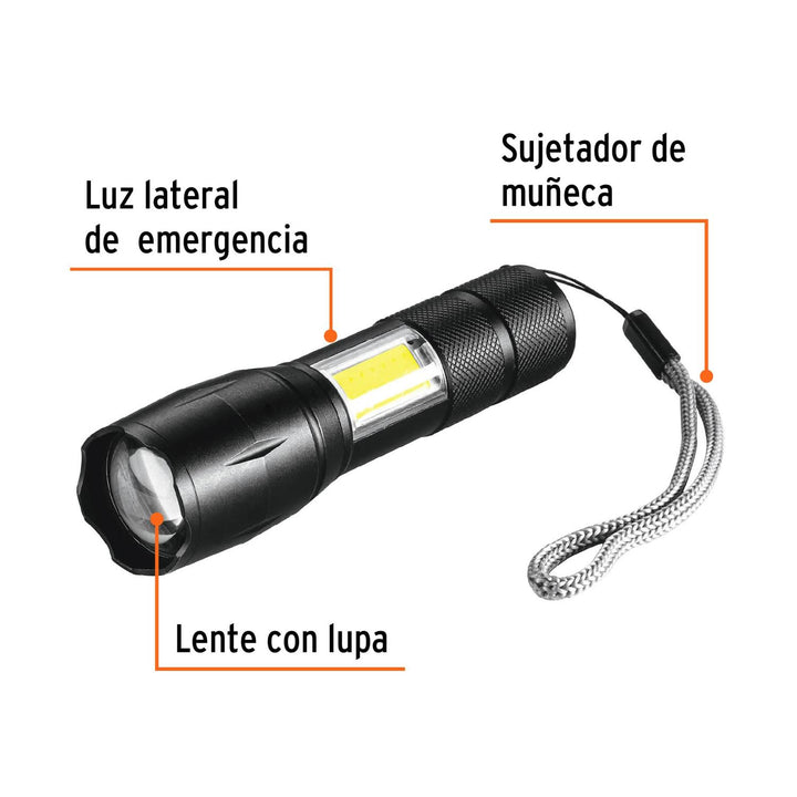 Linterna de 1 LED 270 lm con luz de emergencia, recargable - Mundo Tool 