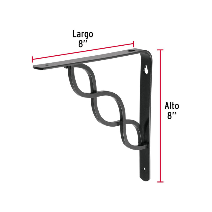 Ménsula reforzada negra 8 x 8' diseño trenza, Fiero. 1 pza - Mundo Tool 