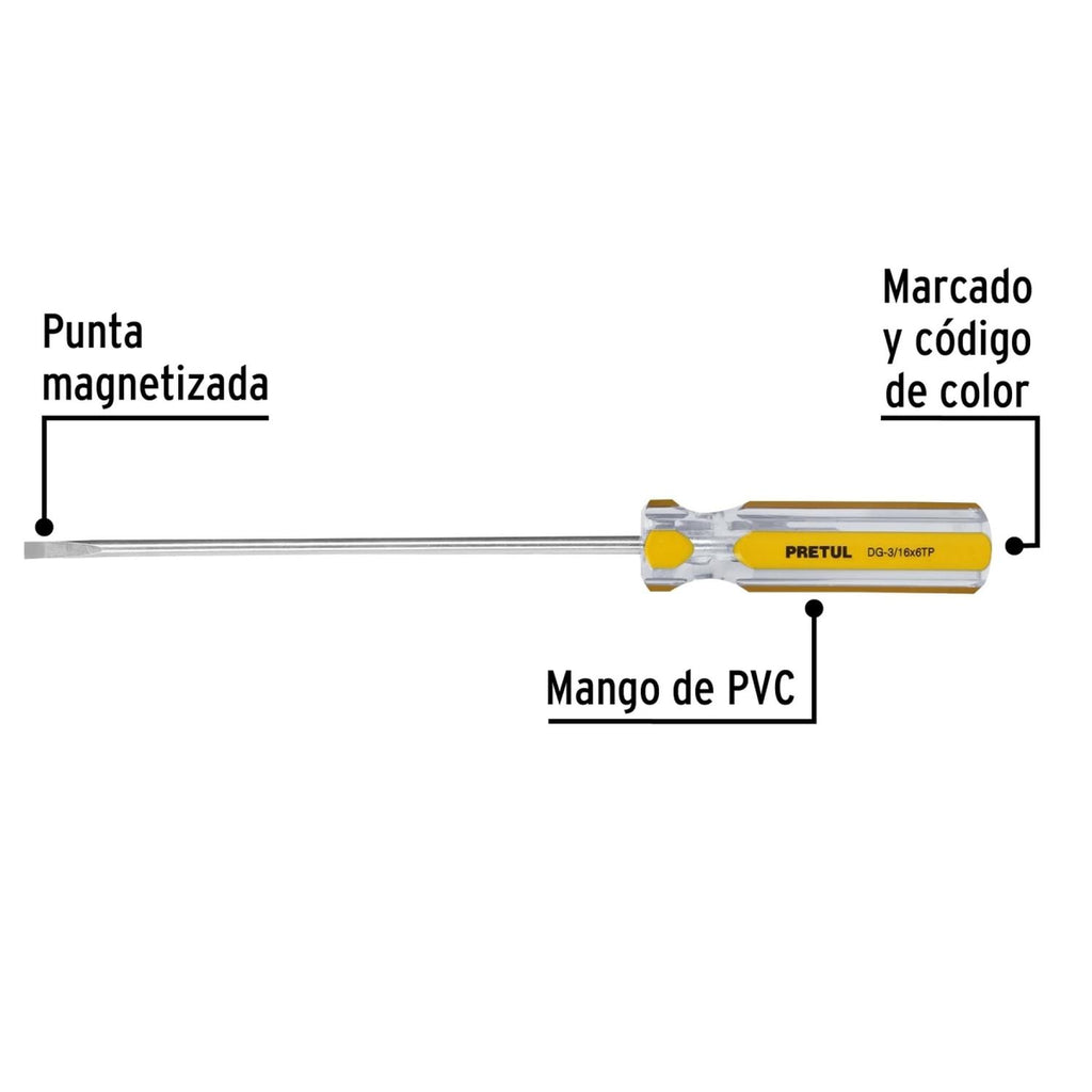 Desarmador cabinet 3/16 x 6" mango PVC Pretul - Mundo Tool 