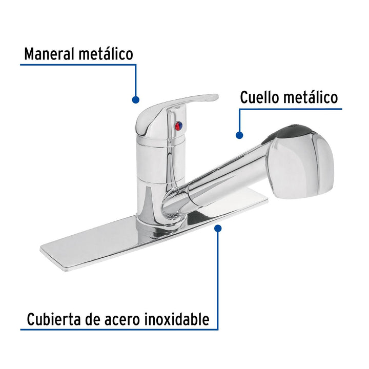 Monomando para fregadero, cuello extraíble, Foset - Mundo Tool 