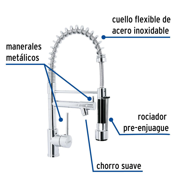 Monomando con doble salida para fregadero, Cromo, Element - Mundo Tool 