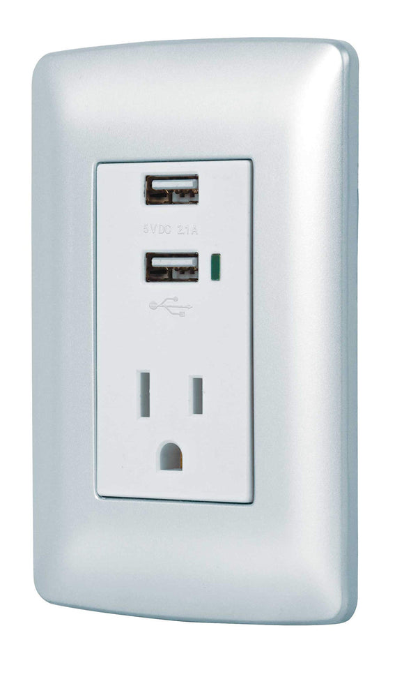 Volteck COUSB-IP Contacto con 2 polos + tierra con 2 puertos USB plata, pack of/paquete de 1 - Mundo Tool 