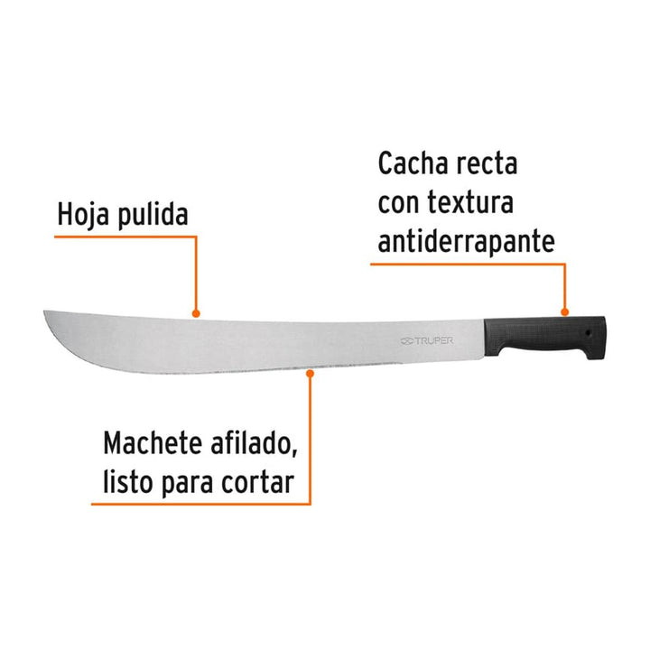 Machete pulido estándar de 18', cacha negra, en bolsa Truper - Mundo Tool 