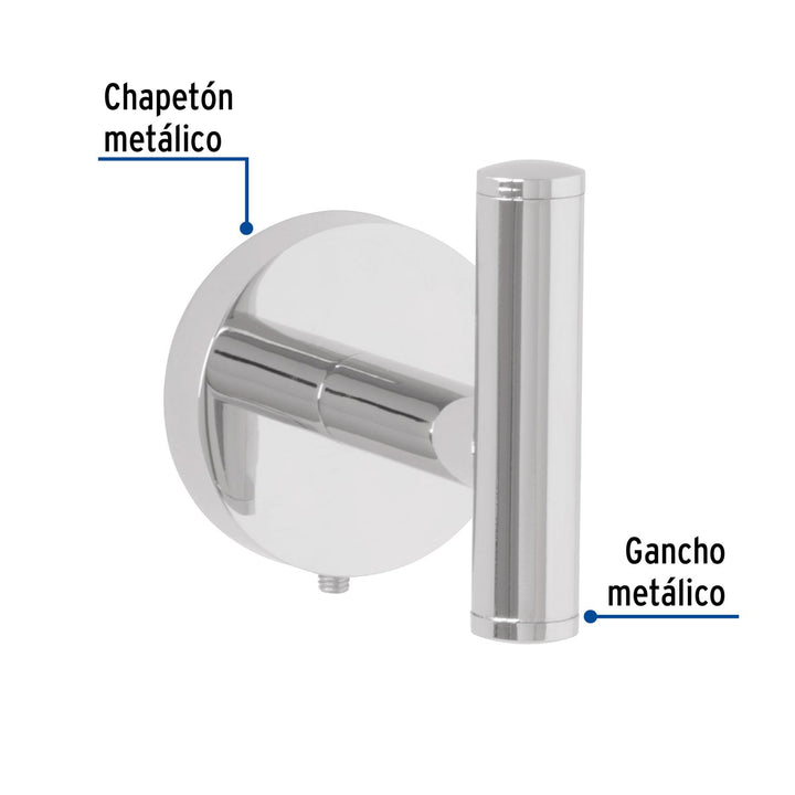 Gancho sencillo metálico acabado cromo, Foset Túbig - Mundo Tool 