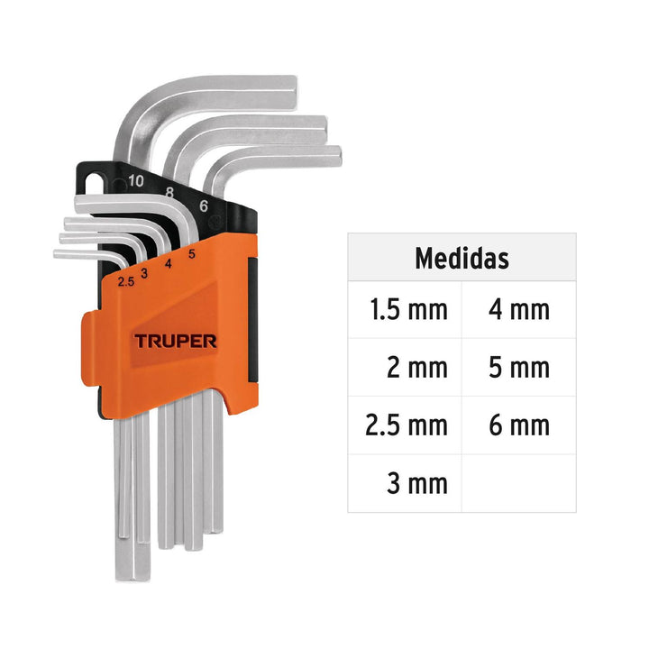 Juego de 7 llaves Allen milimétricas con organizador Truper - Mundo Tool 
