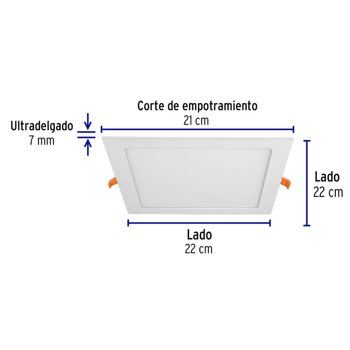 Luminario ultradelgado cuadrado p/empotrar 18W, luz de día - Mundo Tool 