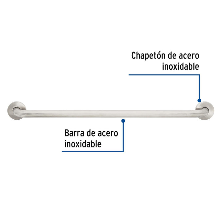 Barra recta de seguridad, acero inox, 1-1/4' x 80cm, Foset - Mundo Tool 