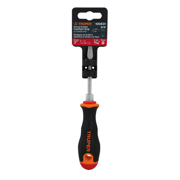 Desarmador plano 3/16" x 3" mango Comfort Grip, Truper - Mundo Tool 