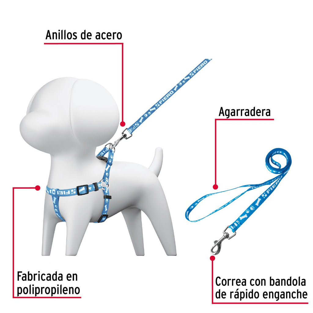 Correa con pechera para perro, 1.5 cm ancho, Fiero - Mundo Tool 