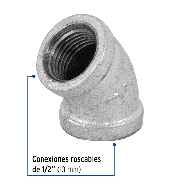 Codo 45° Galvanizado 1/2' Foset - Mundo Tool 