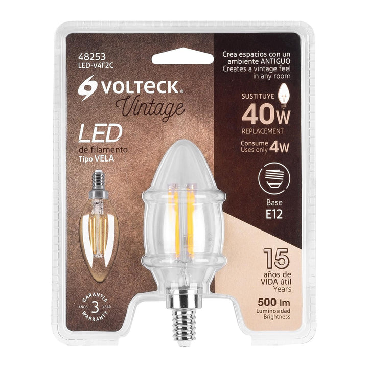 Lámpara LED tipo vela 4 W con filamento base E12 luz cálida - Mundo Tool 