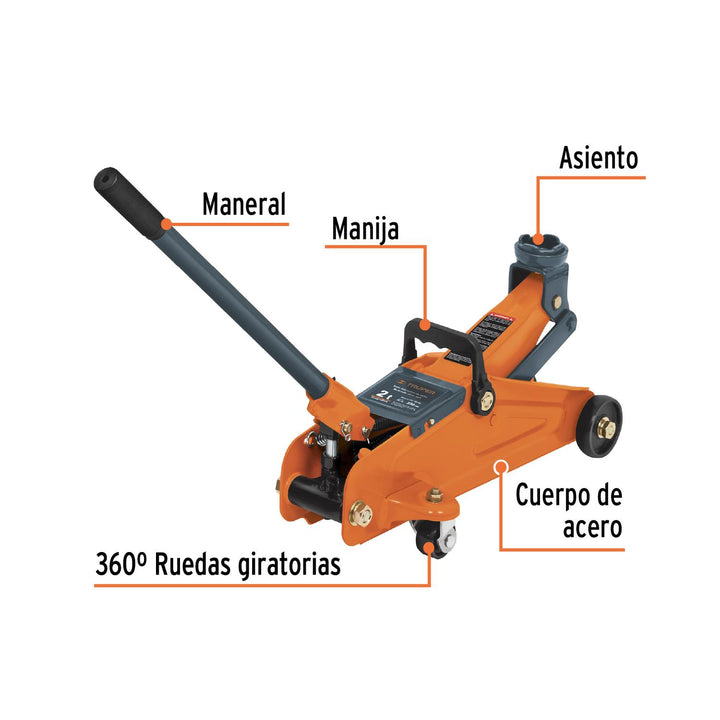 Gato hidráulico de patín 2t, 30 movimientos, maletín, Truper - Mundo Tool 