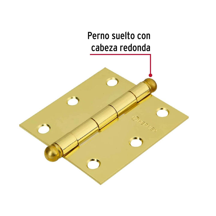 Bisagra Cuadrada 3' Latón Redonda Con 2 Pzas Hermex - Mundo Tool 