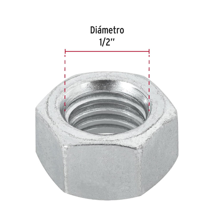 Blíster con 6 tuercas 1/2' hex de acero galvanizado, Fiero - Mundo Tool 