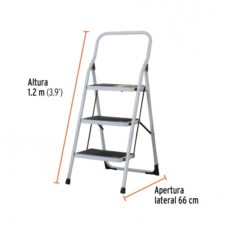 Escalera tubular, plegable, 3 peldaños, Pretul - Mundo Tool 