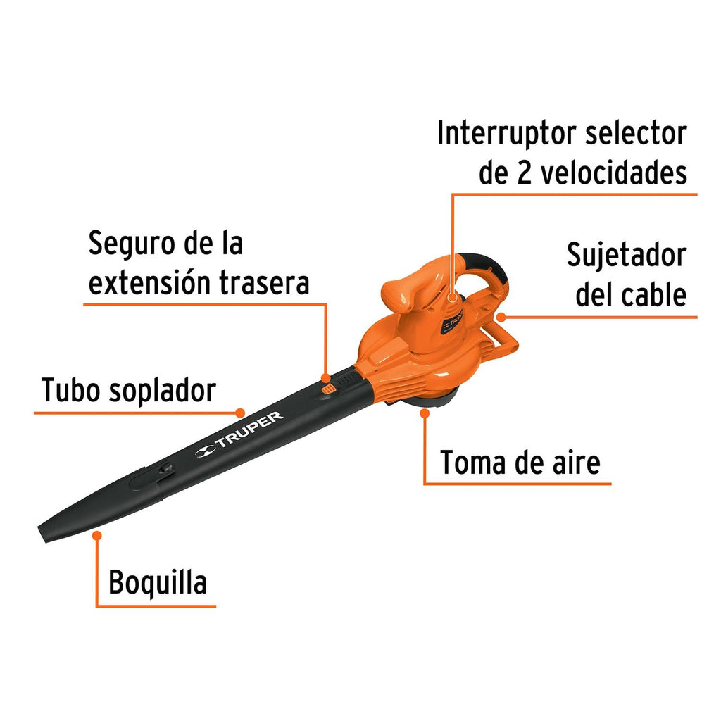 Sopladora/Aspiradora eléctrica 1,440W, con bolsa recolectora - Mundo Tool 