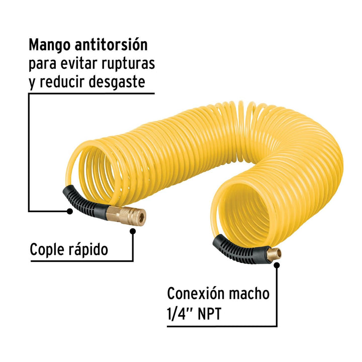 Manguera tipo resorte para compresor, 7.6 m x 1/4", Pretul - Mundo Tool 