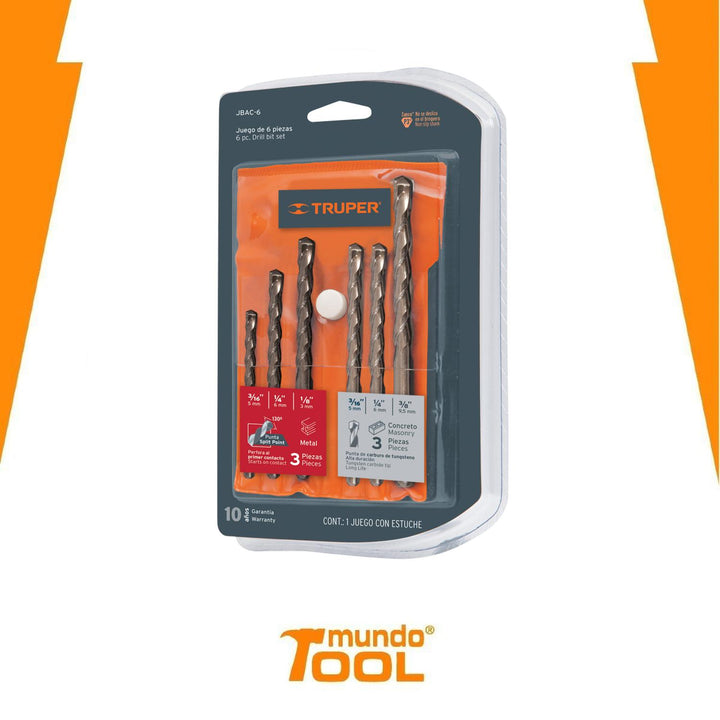 Juego De Brocas Mixtas Metal Y Concreto 6 Pieza Truper - Mundo Tool 