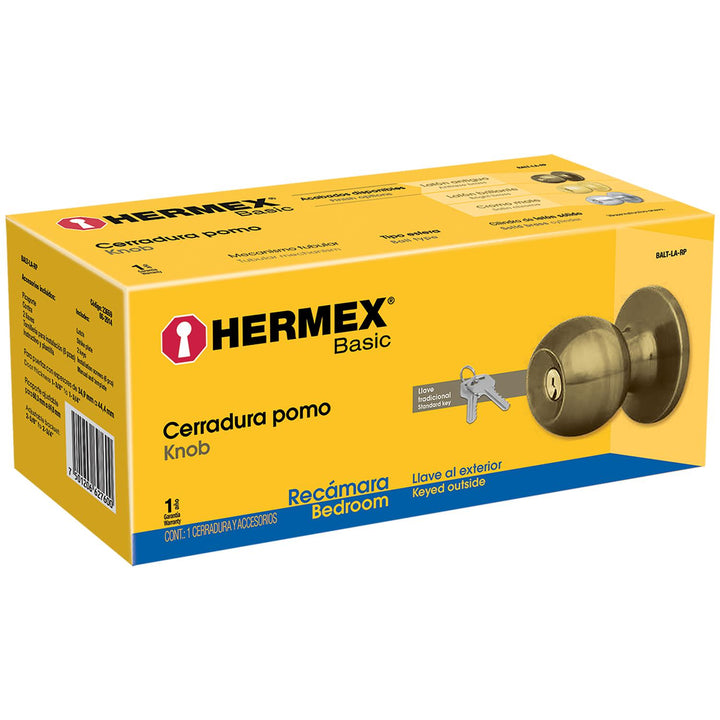 Cerradura Pomo Tubular Latón Antiguo Recámara Ba Hermex - Mundo Tool 