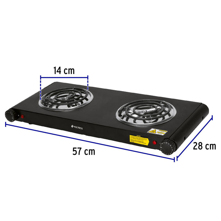 Parrilla eléctrica de doble resistencia, negra, Volteck - Mundo Tool 