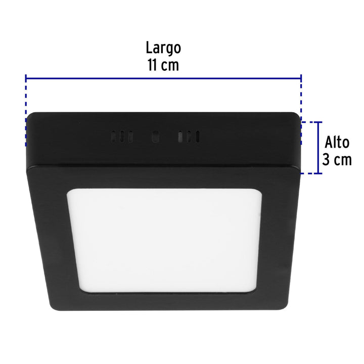 Luminario de LED 6 W cuadrado tipo plafón luz de día, negro - Mundo Tool 