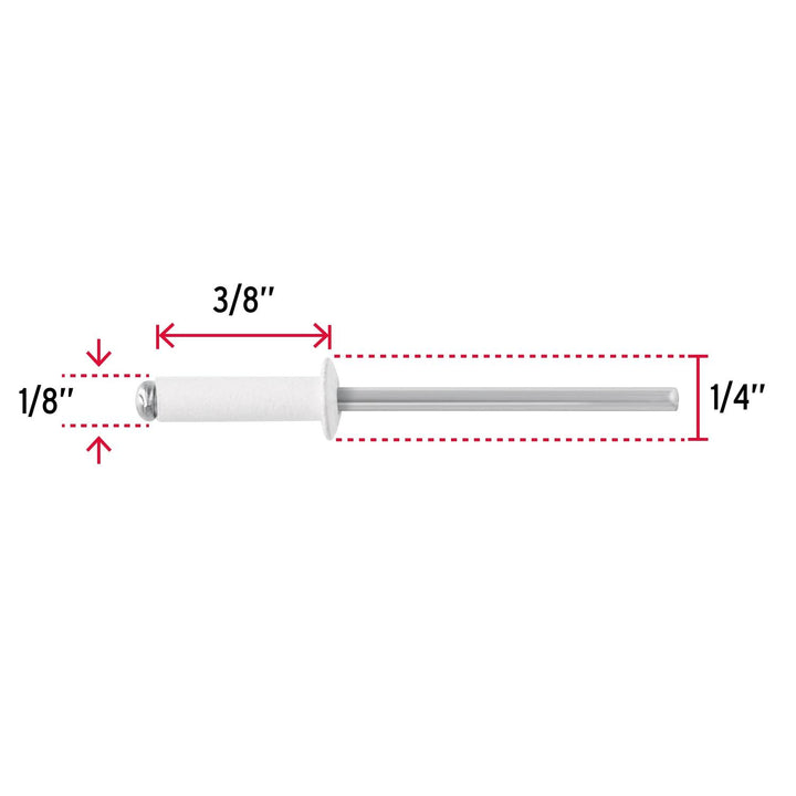 Bolsa c/50 remaches 1/8"x3/8" blancos de aluminio, ala 1/4" - Mundo Tool 