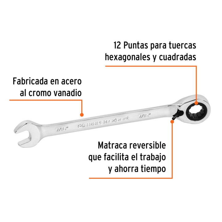 Llave Combinada 7/16 X165mm Matraca Truper Expert - Mundo Tool 