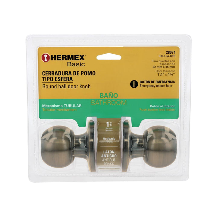 Cerradura esfera tubular baño antiguo Basic blister Hermex - Mundo Tool 