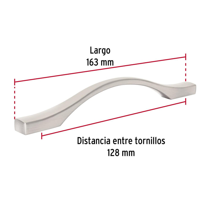 Jaladera de 128mm estilo 'Segovia' acabado níquel satinado - Mundo Tool 