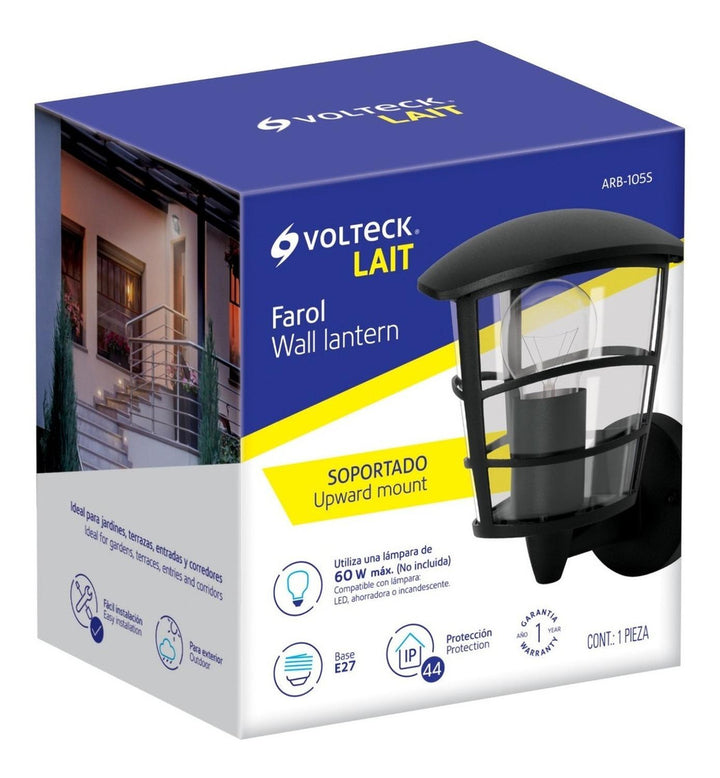 Arbotante tipo farol moderno soportado p/exteriores, negro - Mundo Tool 