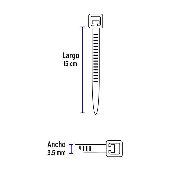 Cincho plástico, 50 lb, 40 cm, bolsa con 25 pzas Volteck - Mundo Tool 