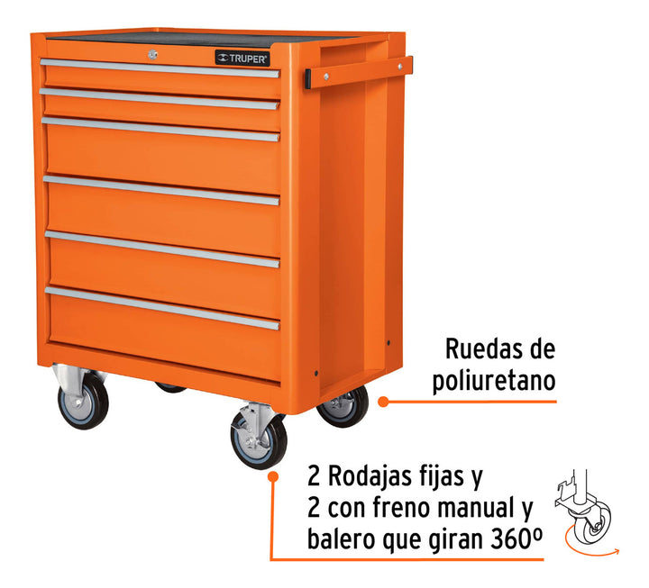 Gabinete Metálico Móvil, 6 Cajones, Capacidad 130 Kg. Truper - Mundo Tool 