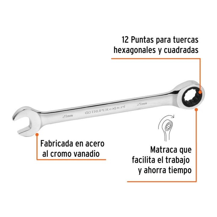 Llave Combinada Con Matraca Mm 21mm Truper - Mundo Tool 