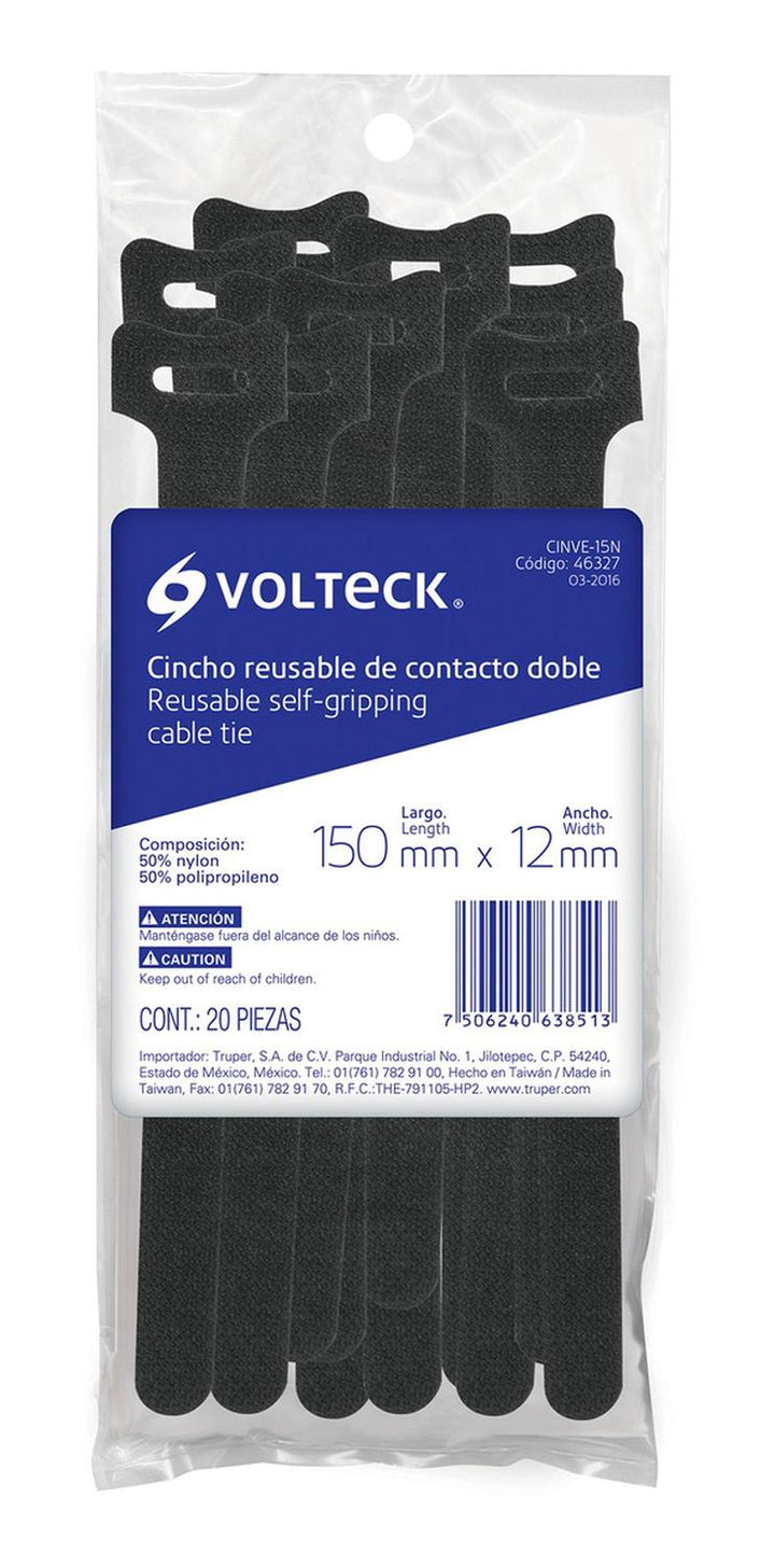 Cincho de contacto doble, 15 cm , negro, bolsa 20 piezas Volteck - Mundo Tool 