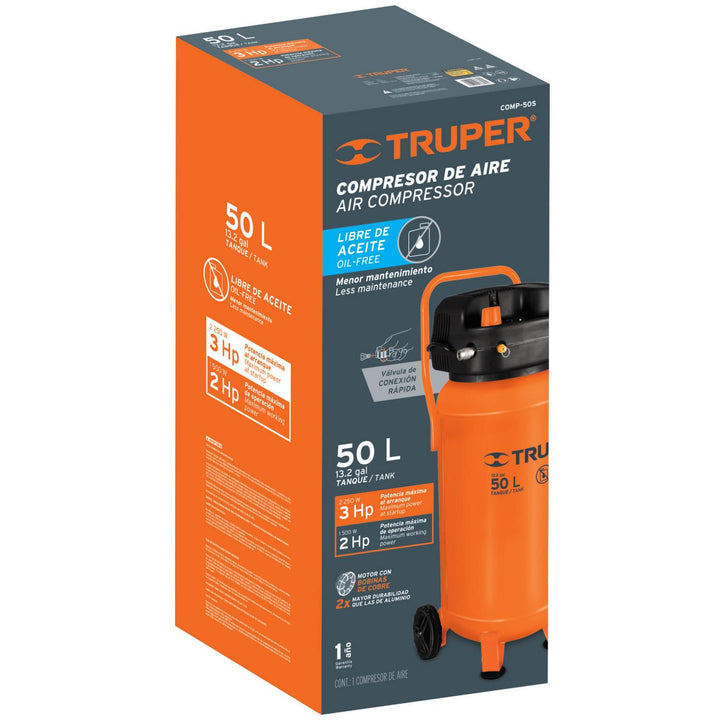 Compresor de aire libre de aceite, 50 L Truper - Mundo Tool 