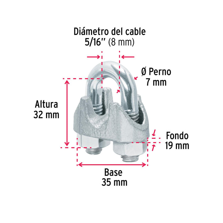 Bolsa con 25 nudos (perros) de hierro para cable de 5/16' - Mundo Tool 