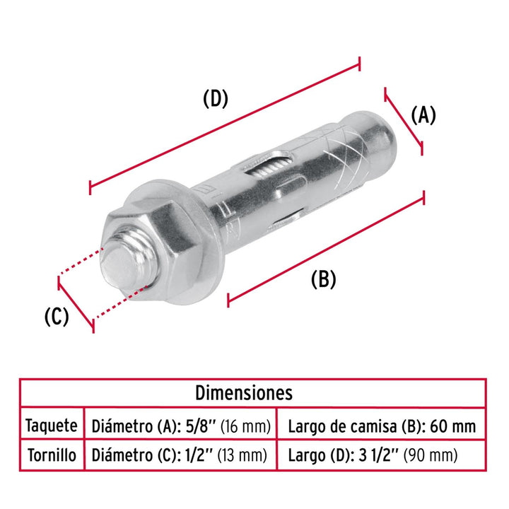 Taquete de expansión, 1/2' con tornillo, bolsa 2 piezas Fiero - Mundo Tool 