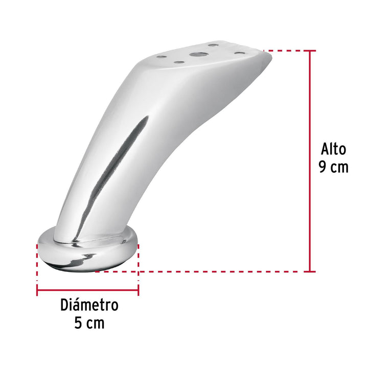 Pata para sofa y mueble, cromo, 90 mm altura, Hermex - Mundo Tool 