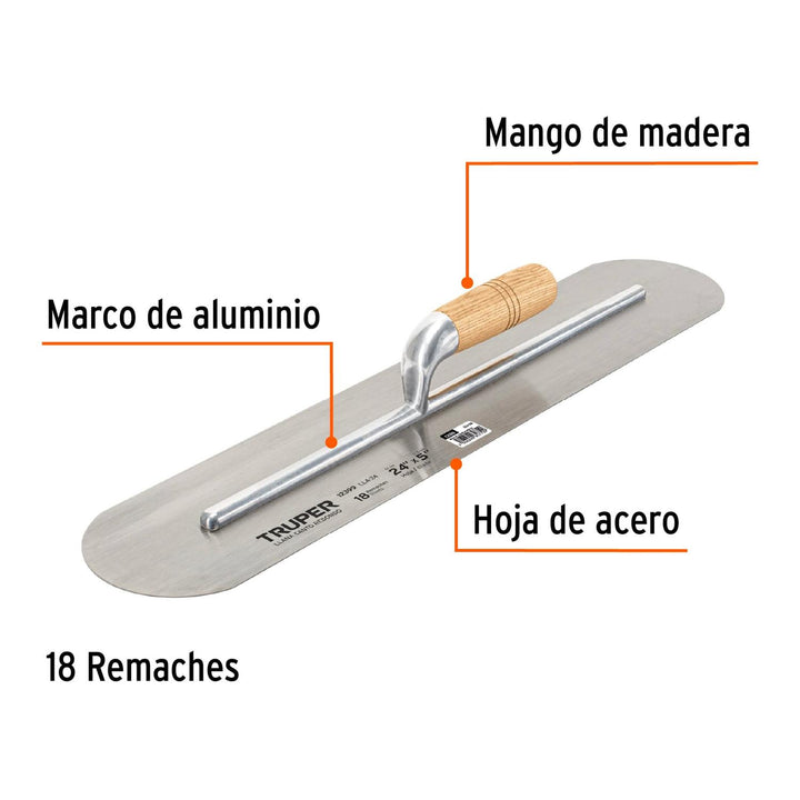 Llana canto redondo 24" x 5" con mango de madera, Truper - Mundo Tool 