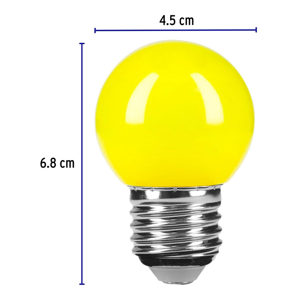 Lámpara LED tipo bulbo G45 1 W color amarillo, caja, Volteck - Mundo Tool 