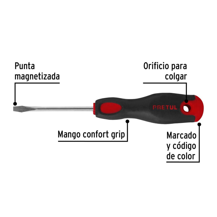 Desarmador plano 3/16 x 3" mgo Comfort Grip Pretul - Mundo Tool 