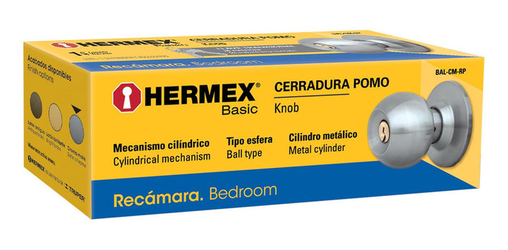 Cerradura Pomo Cromo Mate Recámara Basic Hermex - Mundo Tool 