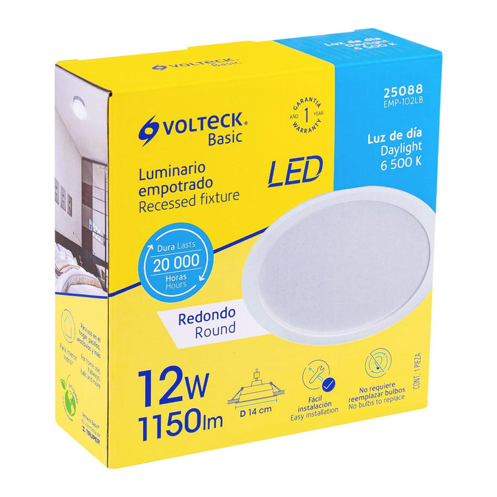 Luminario LED empotrable 12 W redondo, luz de día, Basic - Mundo Tool 