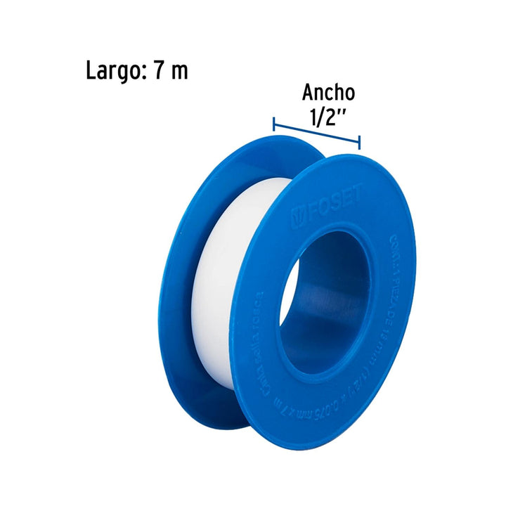 Cinta sella roscas 1/2" x 7 m, uso general, Foset - Mundo Tool 