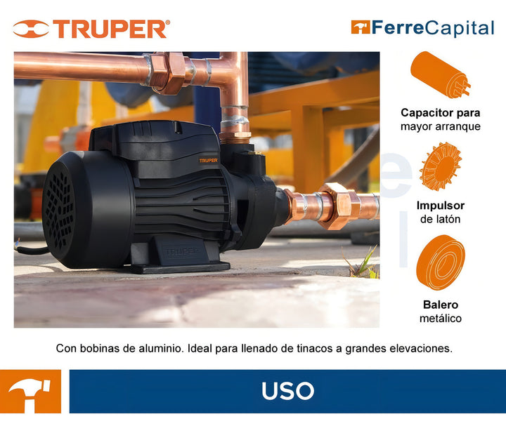 Bomba Eléctrica Periférica Para Agua 1/2 Hp Truper 12111 Color Negro Frecuencia 60 Hz - Mundo Tool 