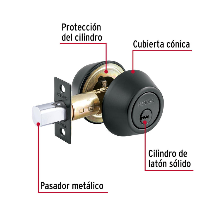 Cerrojo llave-llave negro, llave de puntos, Hermex - Mundo Tool 