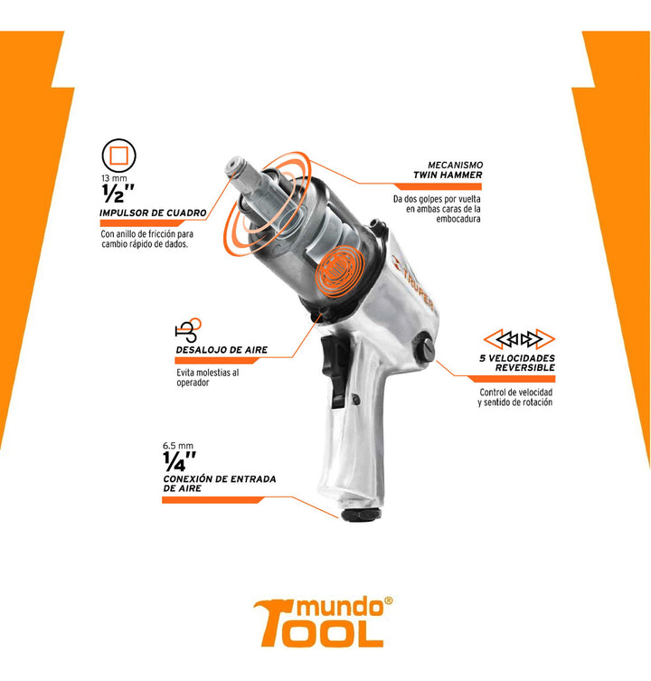 Llave Neumática De Impacto, Industrial, 1/2 Truper 11187 - Mundo Tool 