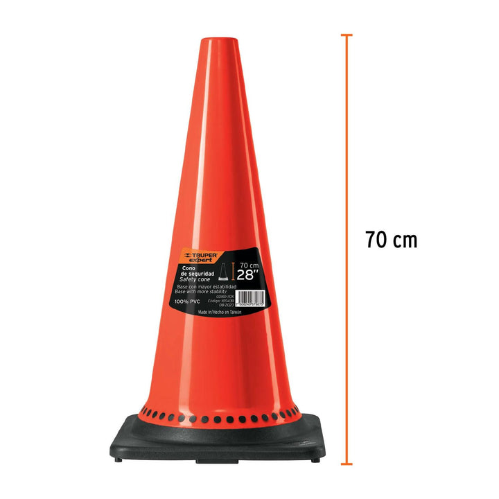 Cono de precaución de 70 cm de PVC, uso rudo, Expert - Mundo Tool 