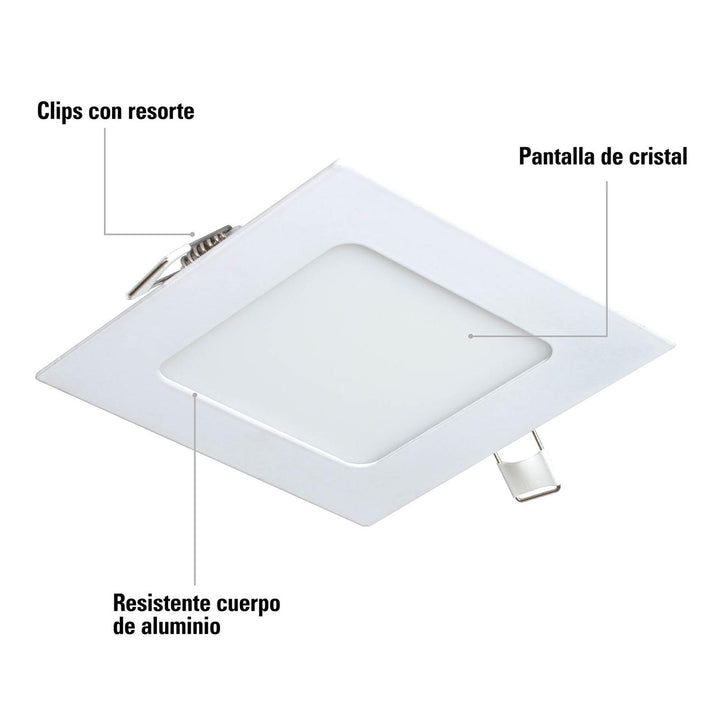 Luminario ultradelgado cuadrado p/empotrar 6W, luz cálida - Mundo Tool 